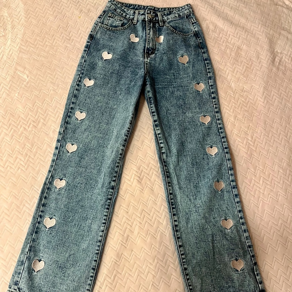 straight leg jeans with hearts <3